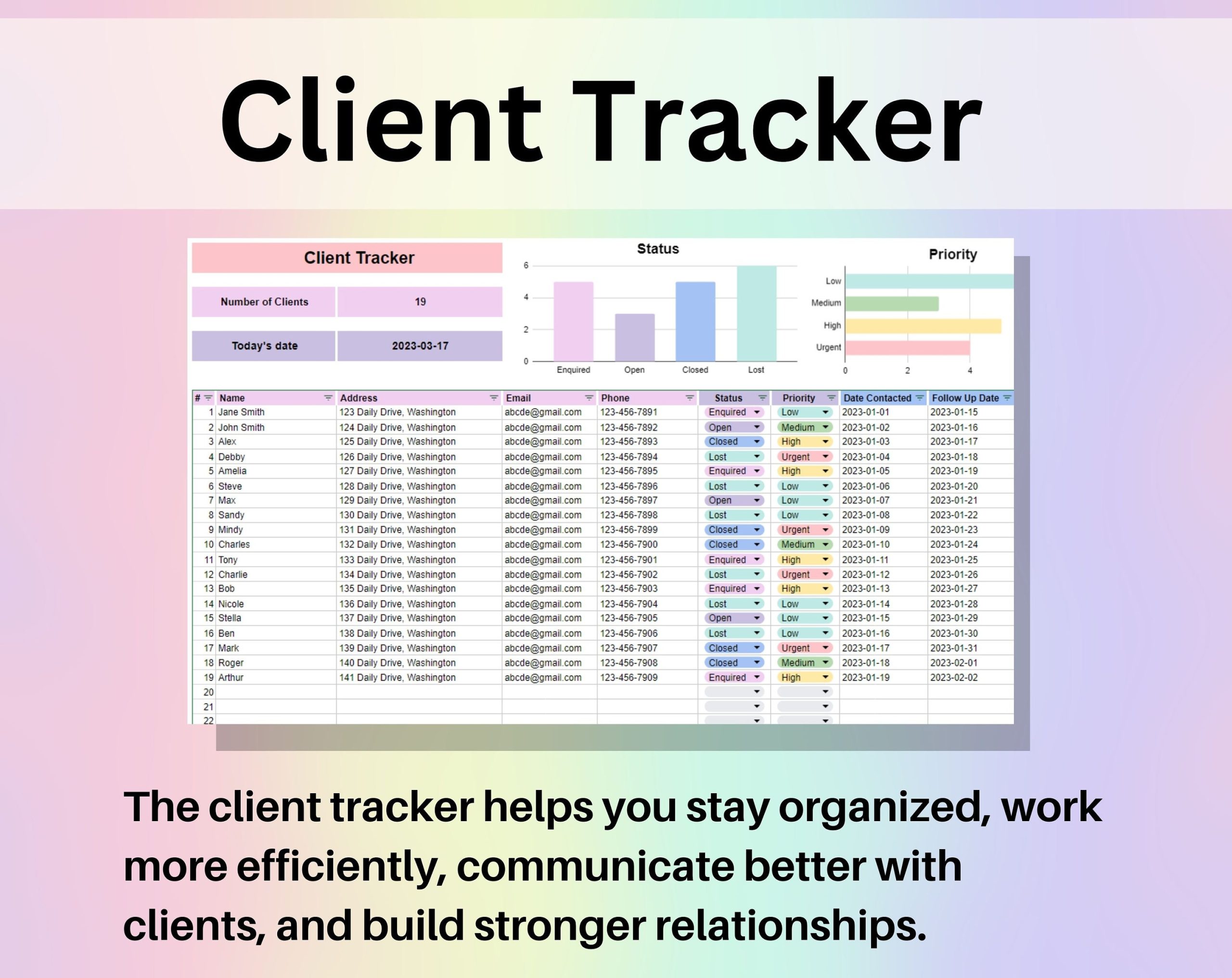 Client Tracker Spreadsheet Google Sheets & Excel | Small Business Contact Manager, Customer Database, Project Tracker - Image 5