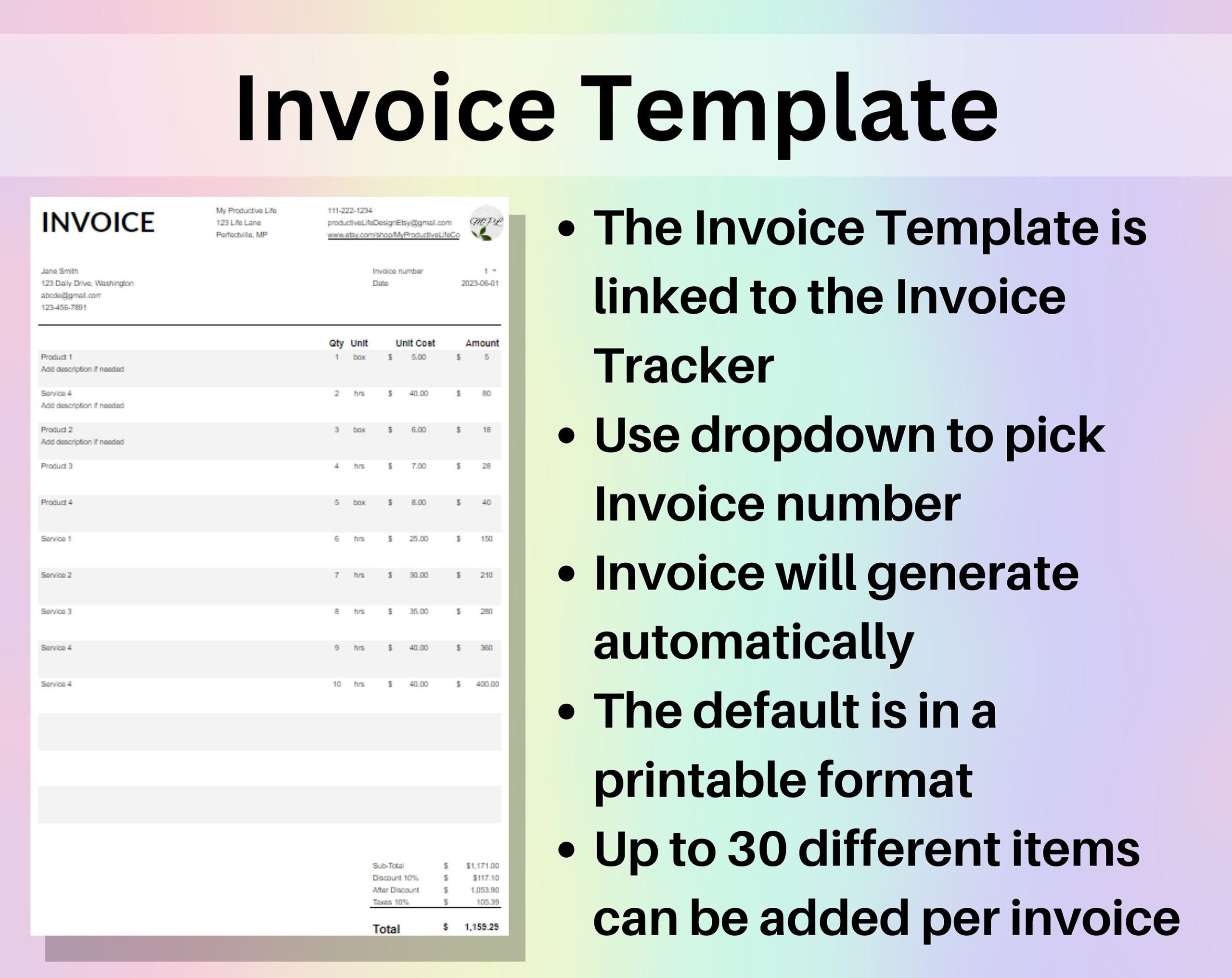 Invoice Generator & Tracker Google Sheets and Excel | Smart Invoice Template Small Business Billing Log Spreadsheet Payment Tracker Estimate - Image 4