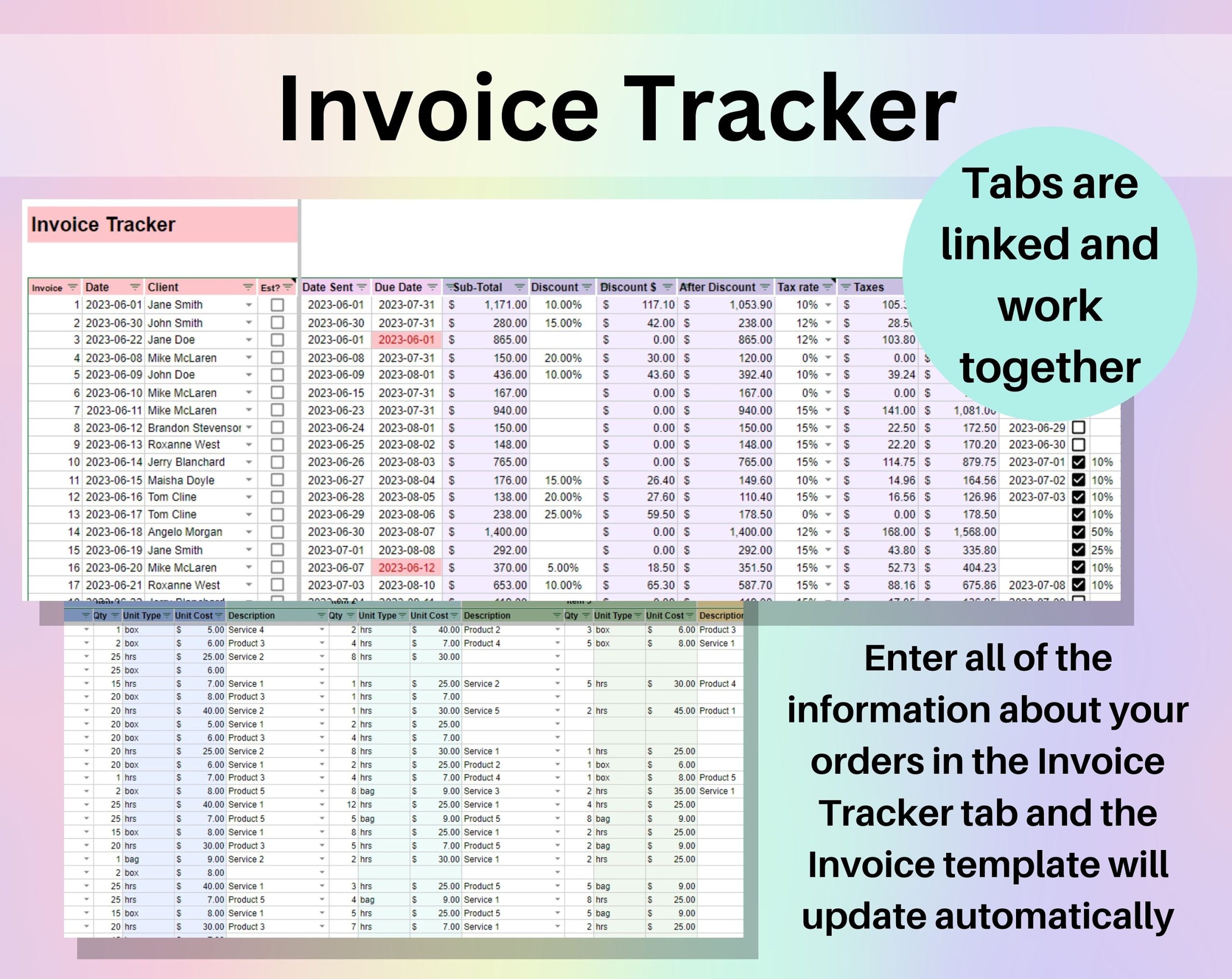 Invoice Generator & Tracker Google Sheets and Excel | Smart Invoice Template Small Business Billing Log Spreadsheet Payment Tracker Estimate - Image 2