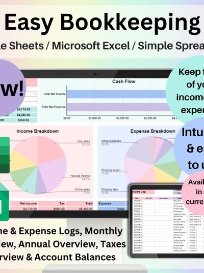 Small Business Bookkeeping Spreadsheet Google Sheets & Excel | Income and Expense Tracker, Accounting Template, Finance Planner