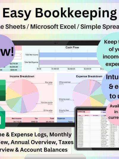 Small Business Bookkeeping Spreadsheet Google Sheets & Excel | Income and Expense Tracker, Accounting Template, Finance Planner
