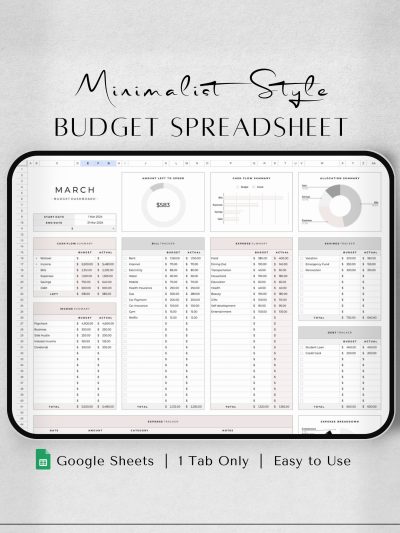 Budget Planner for Google Sheets | Monthly Budget Spreadsheet | Paycheck Budget Tracker | Weekly Budget Template, Biweekly Budget, Budgeting