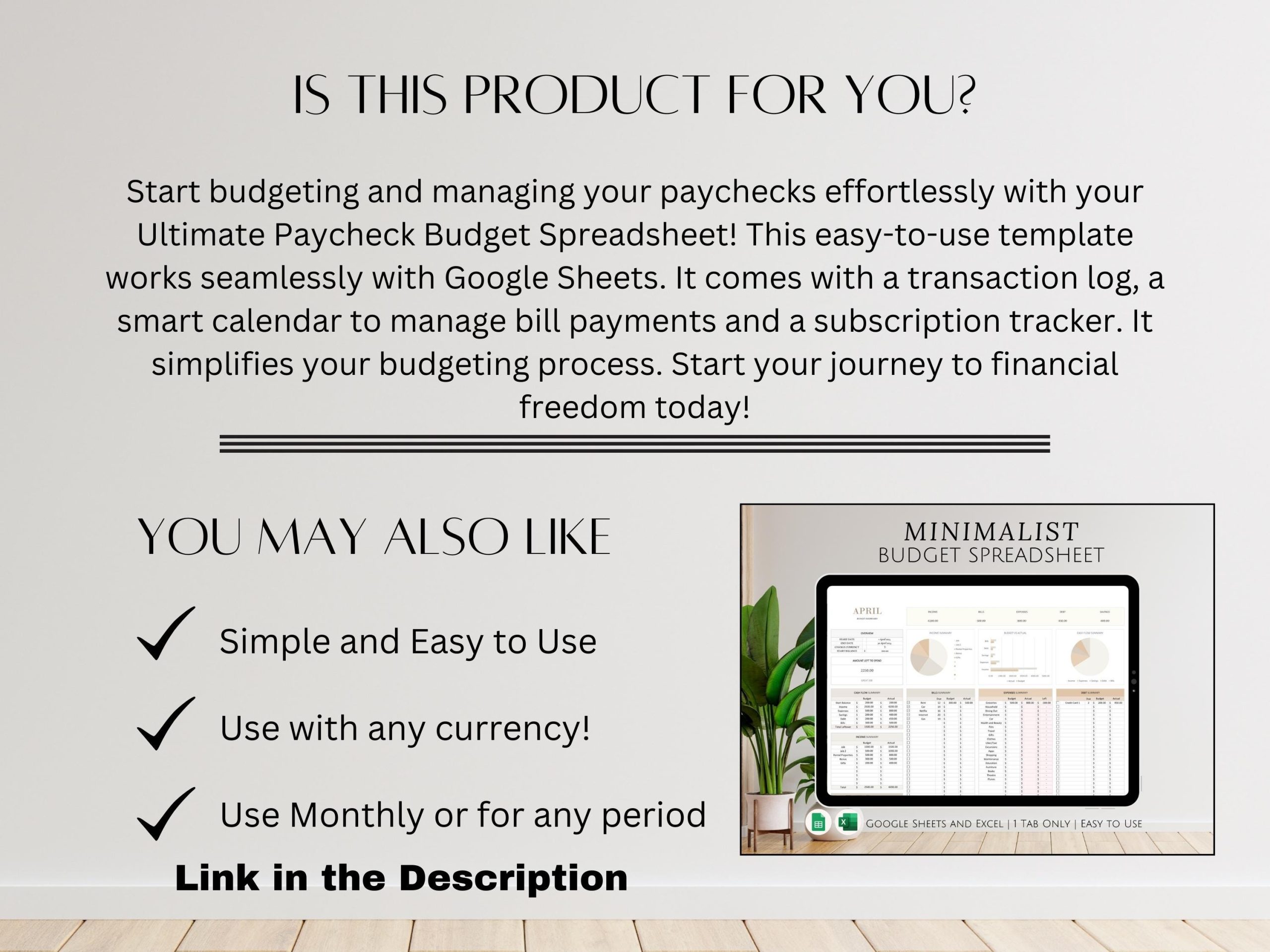 Ultimate Minimalist Paycheck Budget Google Sheets Spreadsheet for Freelancers Expenses Savings Tracker for Small Business Owners Planner - Image 8