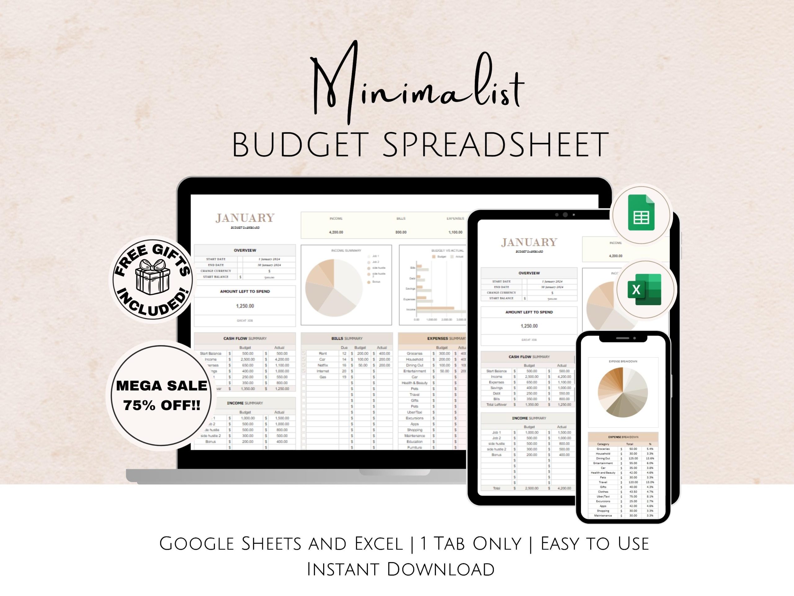 Monthly Weekly Google Sheets and Excel Budget Spreadsheet, Savings Expense Budget Tracker for Work Life Balance, Biweekly Budgeting Template
