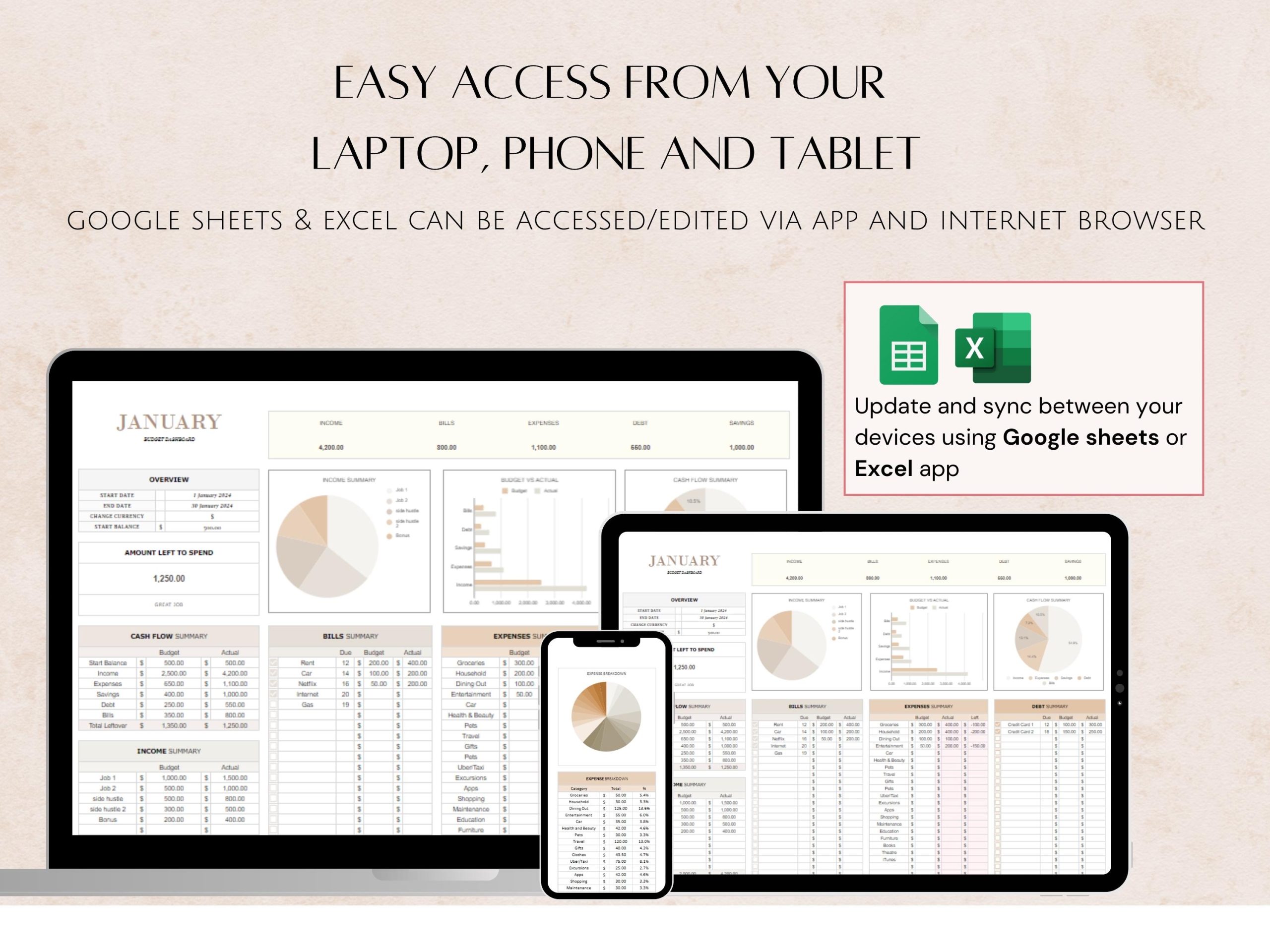 Monthly Weekly Google Sheets and Excel Budget Spreadsheet, Savings Expense Budget Tracker for Work Life Balance, Biweekly Budgeting Template - Image 5