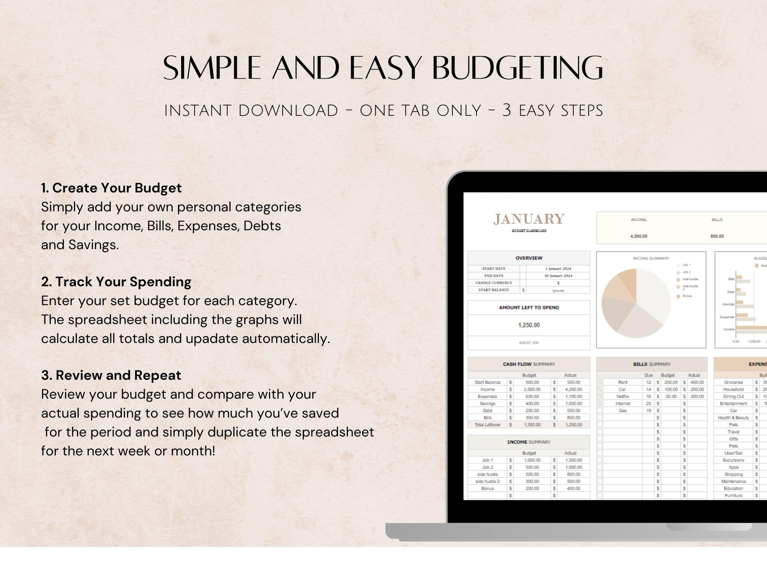 Monthly Weekly Google Sheets and Excel Budget Spreadsheet, Savings Expense Budget Tracker for Work Life Balance, Biweekly Budgeting Template - Image 2