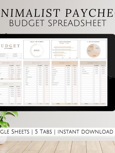 Ultimate Minimalist Paycheck Budget Google Sheets Spreadsheet for Freelancers Expenses Savings Tracker for Small Business Owners Planner