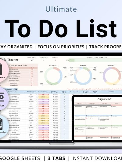 To-Do List Spreadsheet Task Planner Google Sheets Daily Weekly Task Tracker ADHD Digital Planner To Do Checklist Template Monthly Calendar