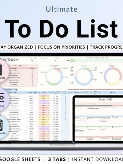 To-Do List Spreadsheet Task Planner Google Sheets Daily Weekly Task Tracker ADHD Digital Planner To Do Checklist Template Monthly Calendar