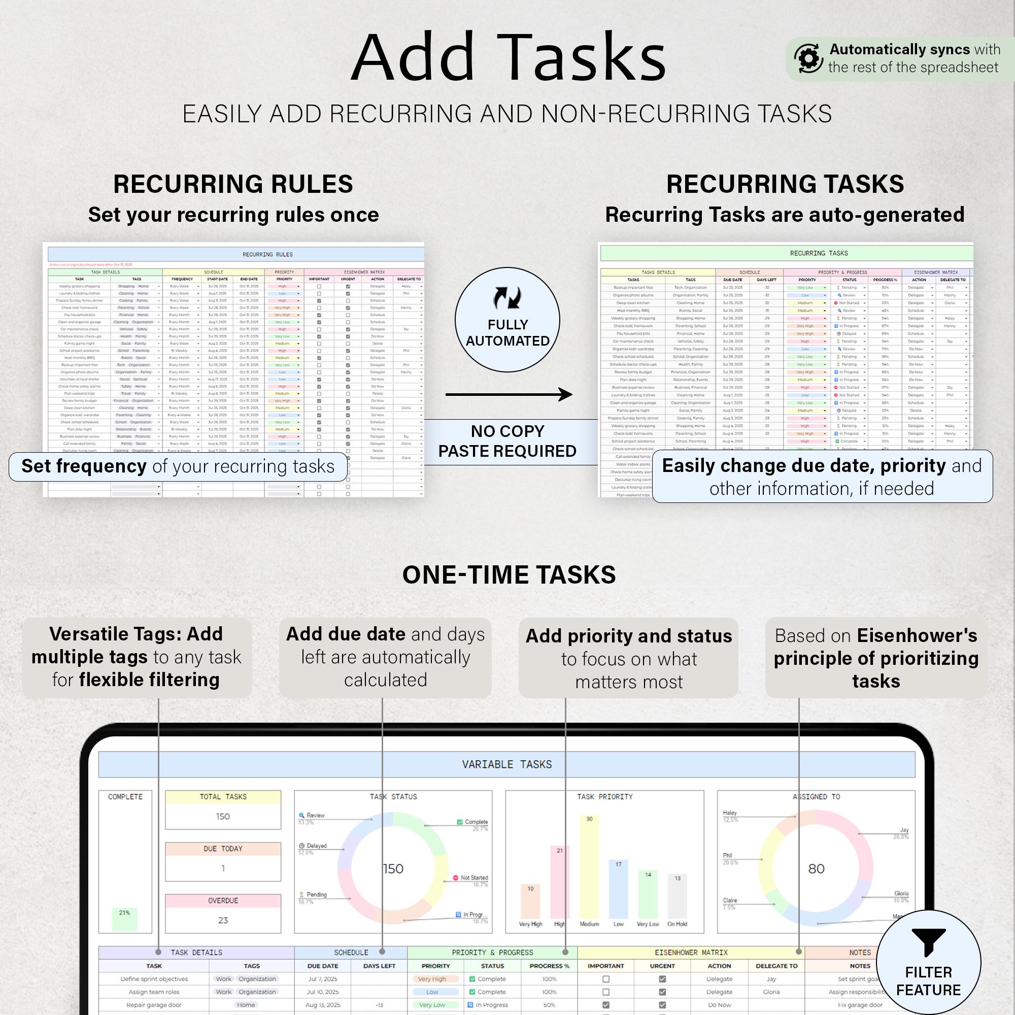 Task Tracker To Do List Template Daily Tasks Spreadsheet Recurring Tasks Productivity Planner To-Do List Project Management Google Sheets - Image 3