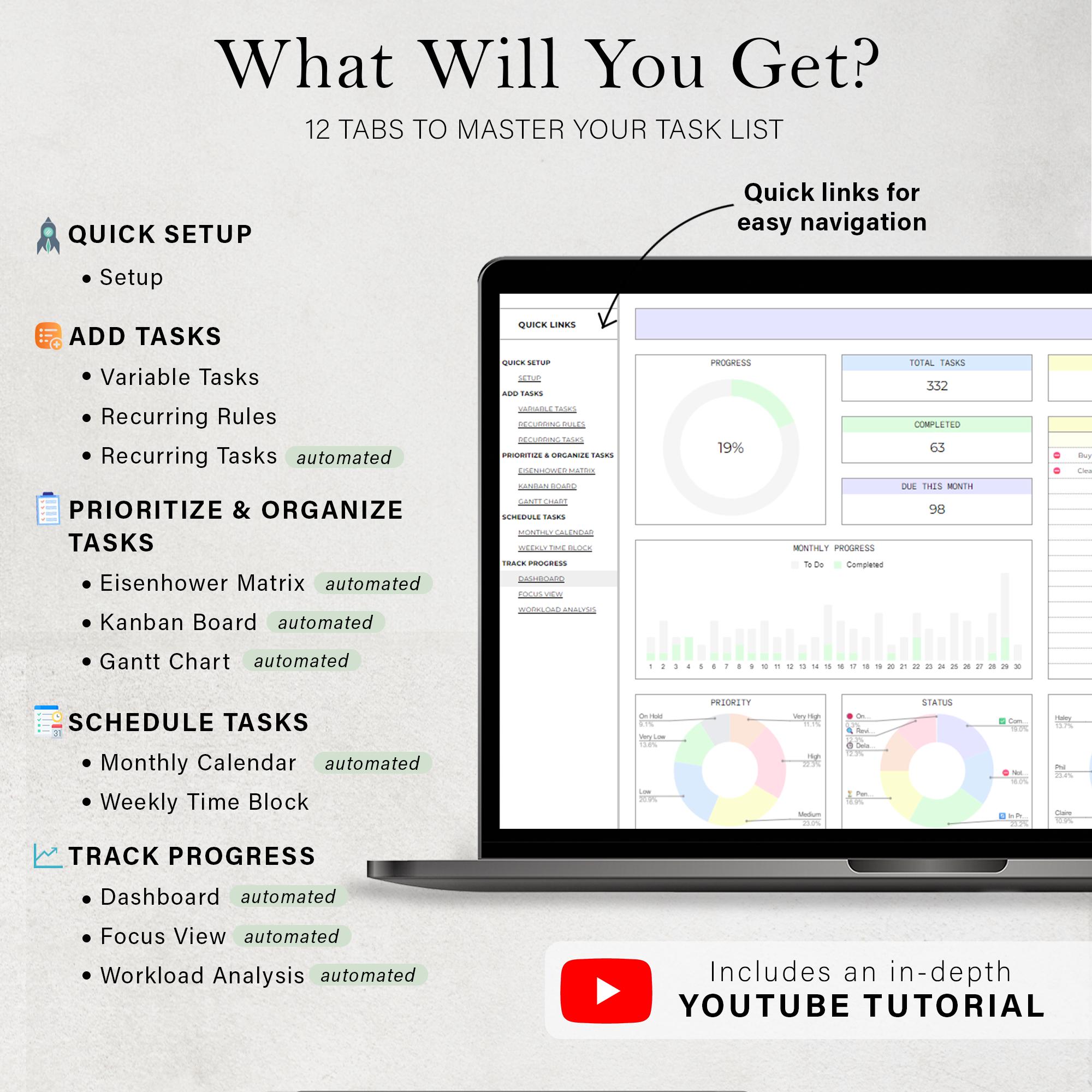 Task Tracker To Do List Template Daily Tasks Spreadsheet Recurring Tasks Productivity Planner To-Do List Project Management Google Sheets - Image 2