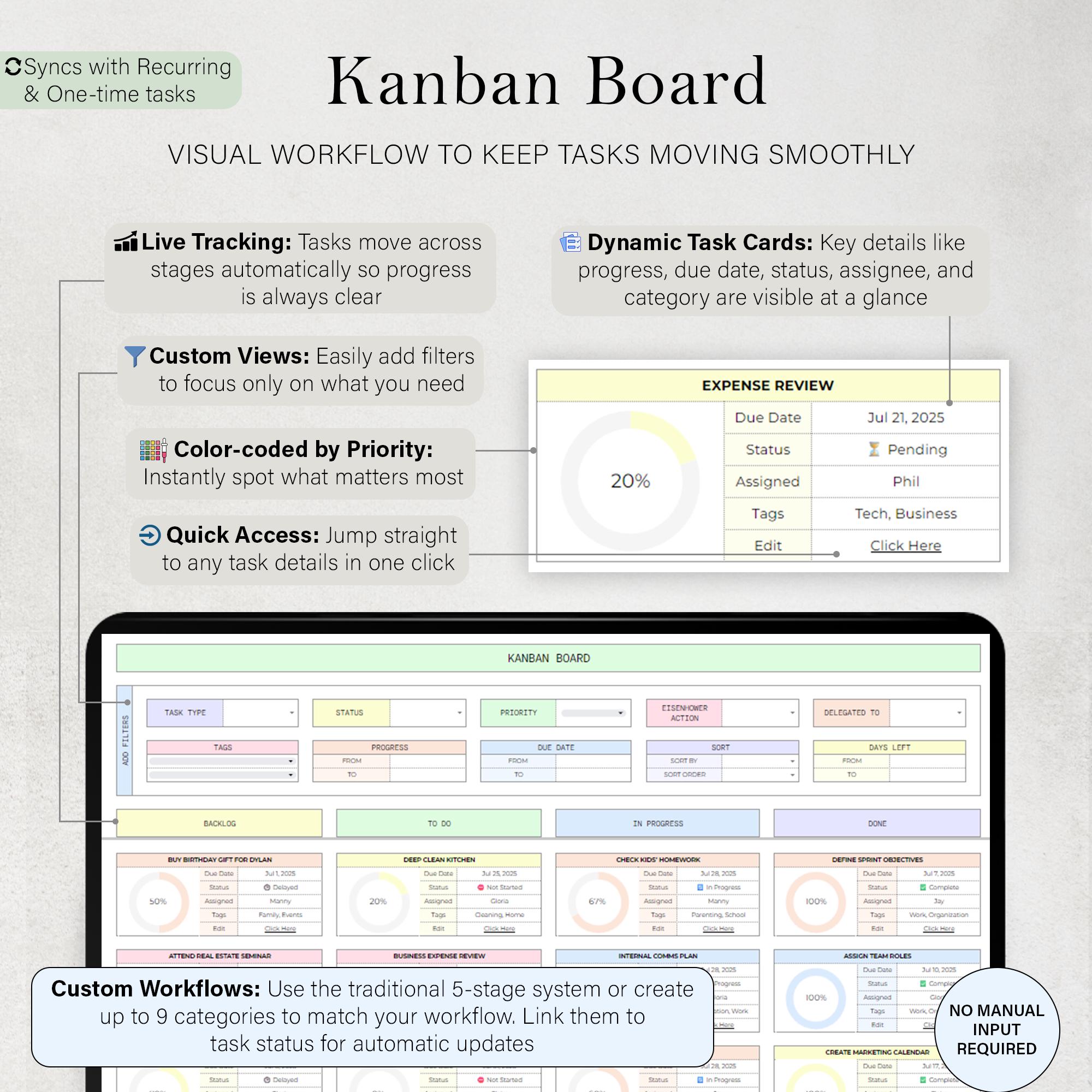 Task Tracker To Do List Template Daily Tasks Spreadsheet Recurring Tasks Productivity Planner To-Do List Project Management Google Sheets - Image 7