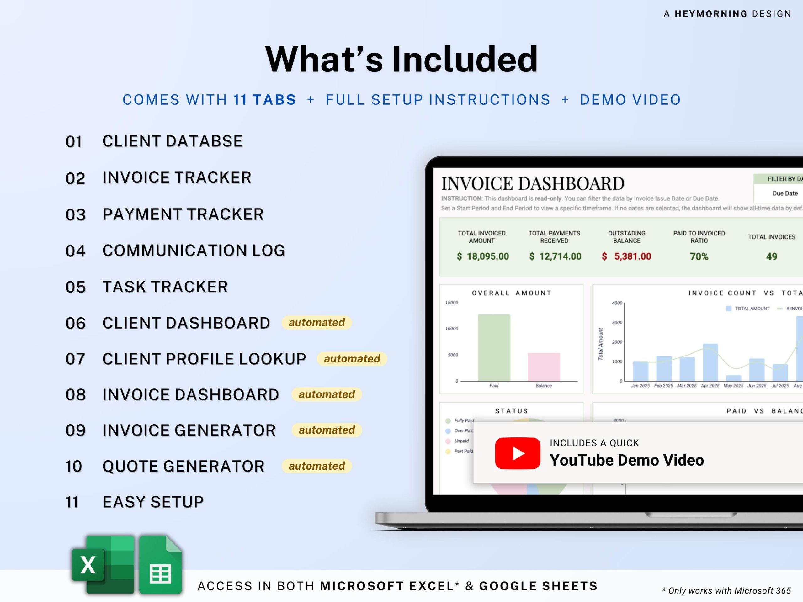 Invoice & Client Tracker Spreadsheet for Small Business CRM Google Sheets Invoice Tracker Generator Excel Lead Management Payment Tracker - Image 3