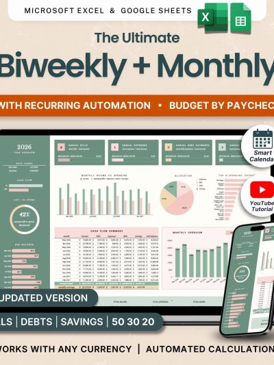 Biweekly Budget Spreadsheet Monthly Budget Paycheck Budget Google Sheets Excel Budget by Paycheck Debt Tracker Bill Calendar Savings Planner