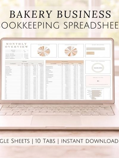 Bookkeeping Spreadsheet Bakery Revenue Cost Tracker Pastry Shop Finance Organizer Dessert Business Accounting for Cake Bakers Google Sheets