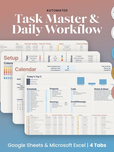 Automated Task Master & Workflow Organizer (Google Sheets, Excel)