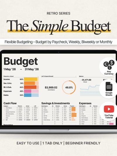 Simple Budget Spreadsheet Google Sheets: Financial Planner & Spending Tracker – Budget Weekly, Biweekly or Monthly