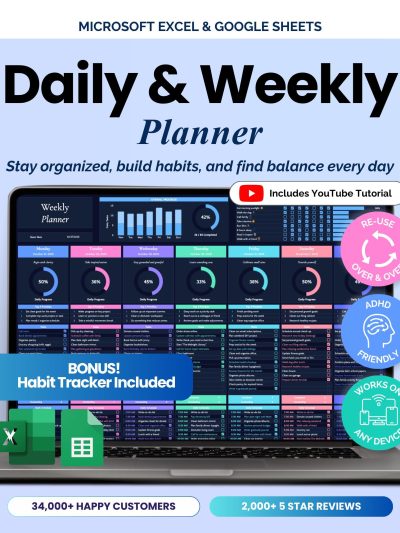 Weekly Planner Daily Task Tracker Spreadsheet Routine To Do List Template Habit Tracker Productivity Plan Goal Planner Google Sheets