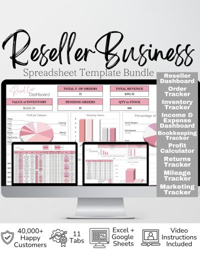 Reseller Spreadsheet Template, Resale Business Planner, Reseller Bookkeeping, Product Inventory Management, Reseller Tools Reseller Tracker