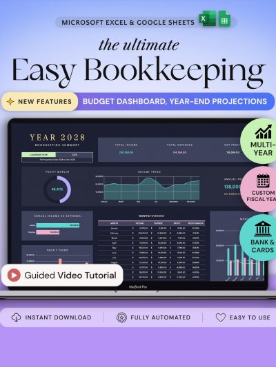 Bookkeeping Template Small Business Spreadsheet Income Expense Tracker Accounting Spreadsheet Google Sheets Excel Profit and Loss Dark Mode